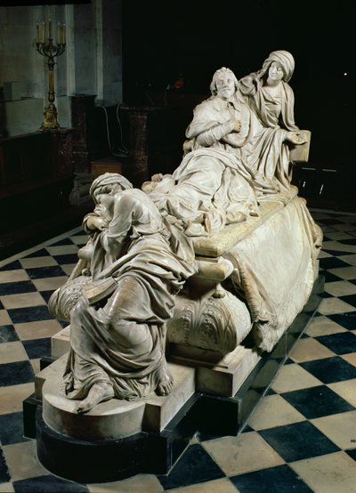 Grabdenkmal für Armand-Jean du Plessis, Kardinal Richelieu, das den Kardinal in den Armen der Frömmigkeit darstellt, eine weinende Statue der christlichen Lehre zu seinen Füßen, 1675-94 von Francois Girardon